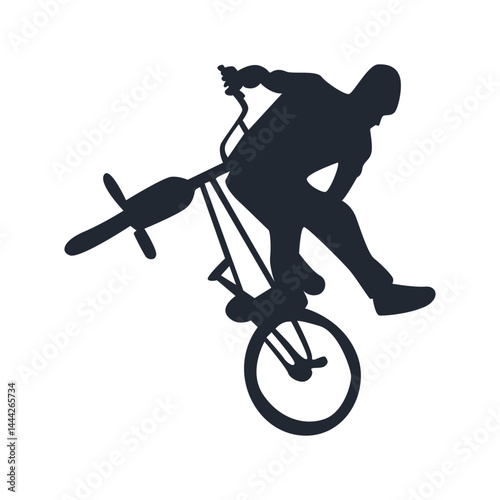 Freestyle Bmx Bike Rider Silhouette. Isolated on White Background. Vector Illustration.