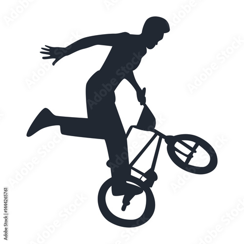 Freestyle Bmx Bike Rider Silhouette. Isolated on White Background. Vector Illustration.