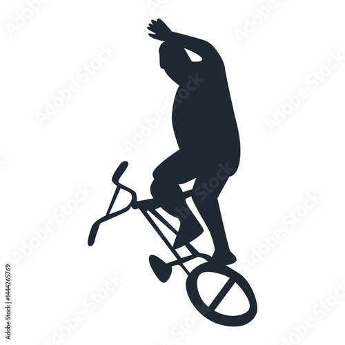 Freestyle Bmx Bike Rider Silhouette. Isolated on White Background. Vector Illustration.