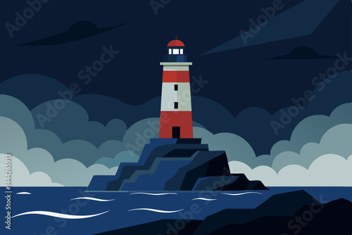 lonely lighthouse on a rocky coast waves crashing