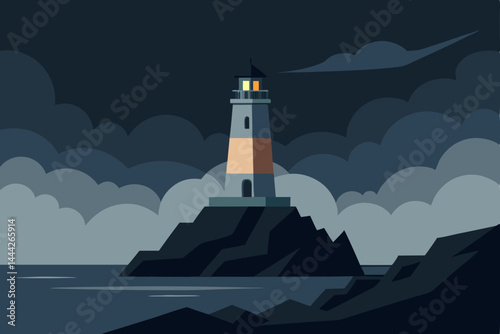 lonely lighthouse on a rocky coast waves crashing