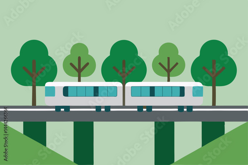 Sustainable Transportation Electric Train on Scenic Bridge
