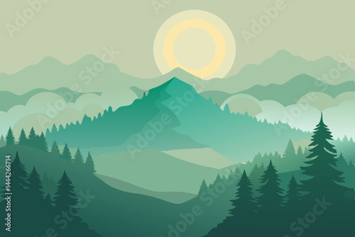 Misty Mountain Majesty A Serene Landscape Illustration