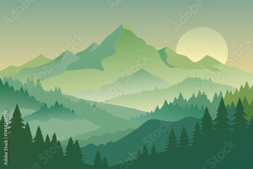 Serene Mountain Landscape A Misty Green Panorama