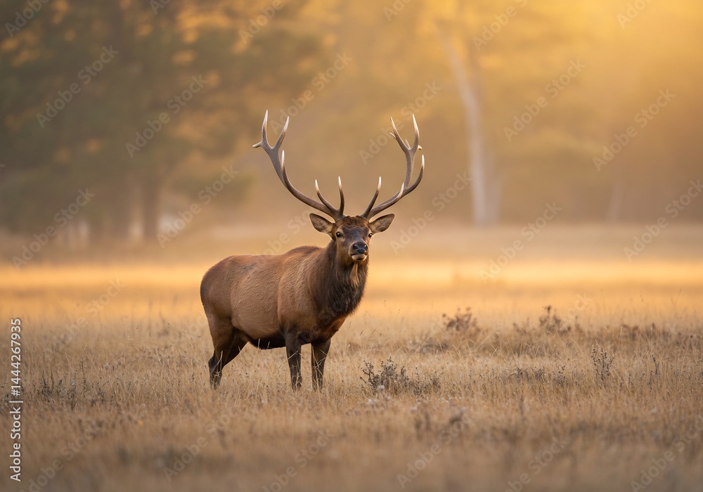 Cerf majestueux au lever soleil doré paysage automnal. AI Generated Cerf majestueux au lever soleil doré paysage automnal. AI Generated