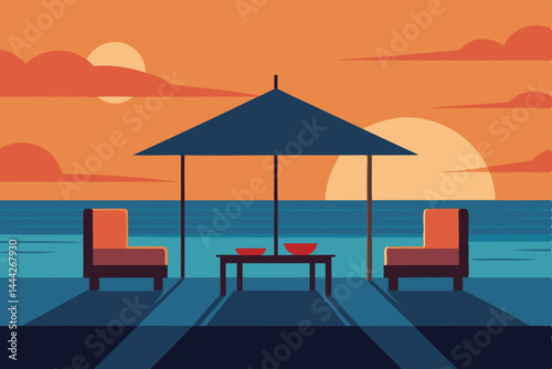 beach chairs and umbrella on the beach