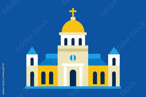 vector illustration of church in the evening
