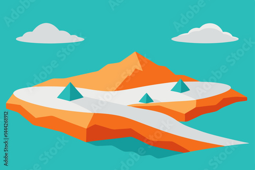 Isometric Winter Landscape Snowy Mountain Peak and Winding Path Illustration