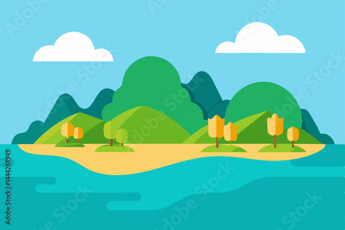 Serene Island Paradise Tropical Island Landscape Illustration