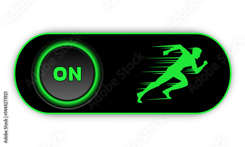 On button with Man Running Fast Symbol 