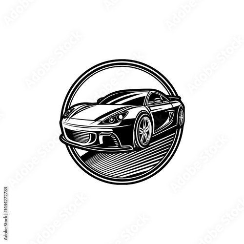 Modern Sports Car Logo in Monochrome Style