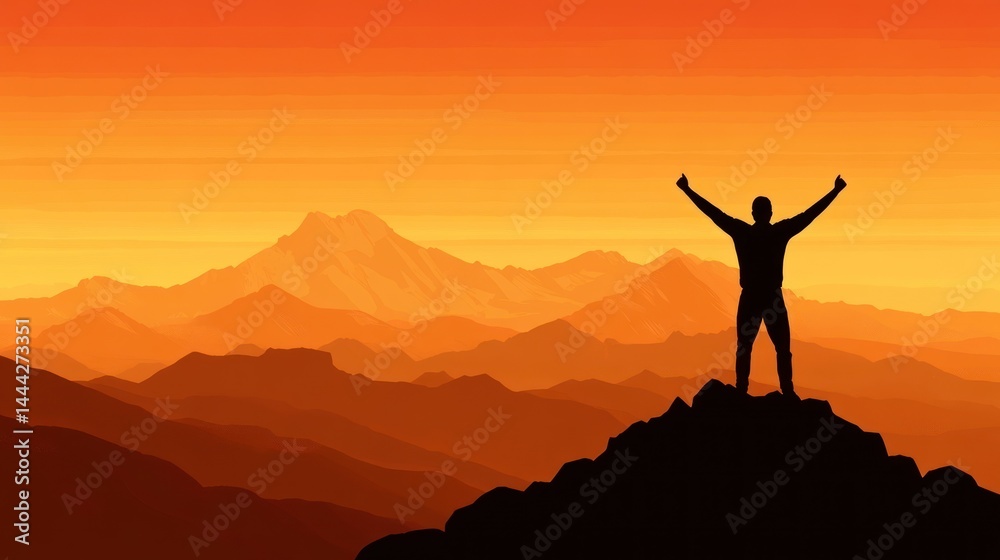 silhouette of a person standing on a mountain peak against a vib silhouette of a person standing on a mountain peak against a vib