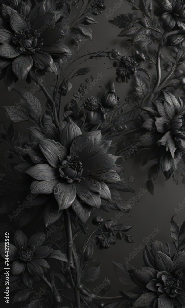 custom made wallpaper toronto digitalIntricate charcoal floral pattern, abstract botanicals , print, vector