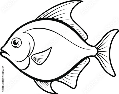 pomfret fish outline vector illustration on white akrud