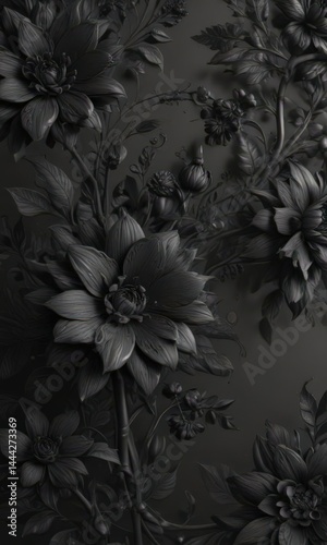 Wallpaper Mural Intricate charcoal floral pattern, abstract botanicals ,  print,  vector Torontodigital.ca