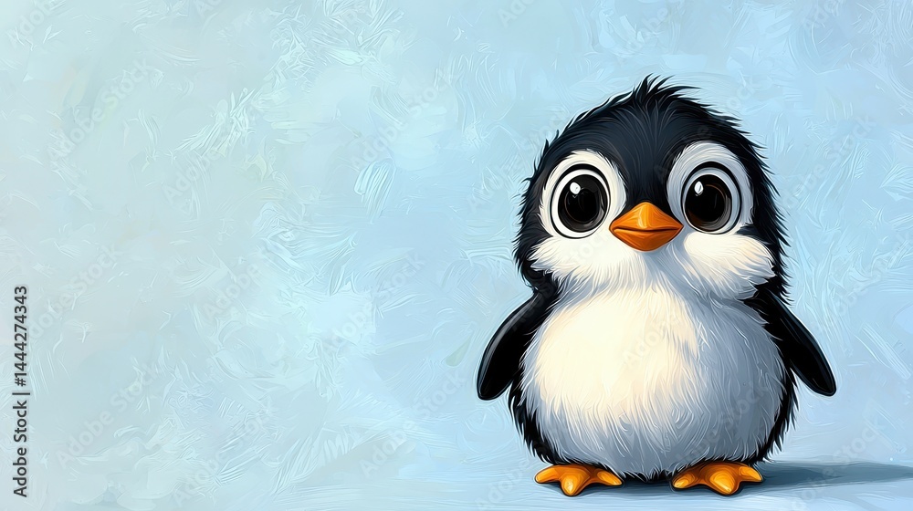 Naklejka premium Adorable Cartoon Penguin on Light Blue Background