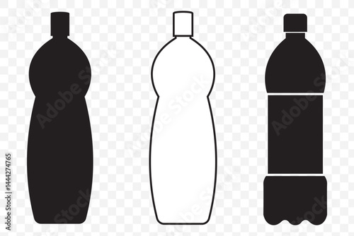 Bottle icon set illustration. bottle sign and symbol Plastic bottle black icon set. Vector flat style sign illustration on Transparent Background. EPS 10.