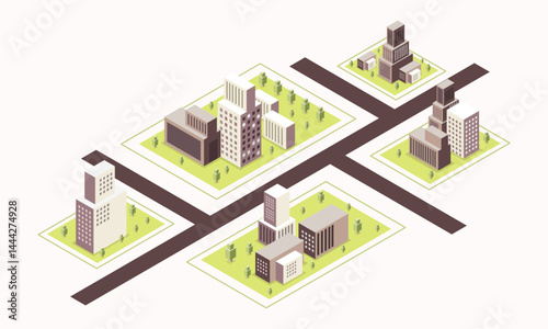 Modular Urban City Grid with Skyscrapers and Wide Intersections in Eco Street Planning