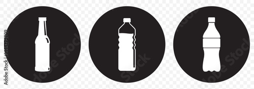 bottle icon set. plastic bottle icon symbol sign collections, vector illustration. Plastic bottle white icon set, vector design illustration on Transparent Background. EPS 10.