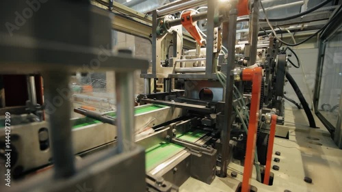 Conveyor line at paper mill. Modern production of napkins