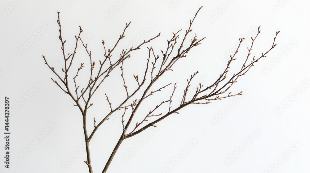 Young sapling with bare thin branches on white background. Young sapling with bare thin branches on white background.