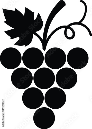 Grapes Silhouette Icon – Fruit Cluster with Leaf Illustration

