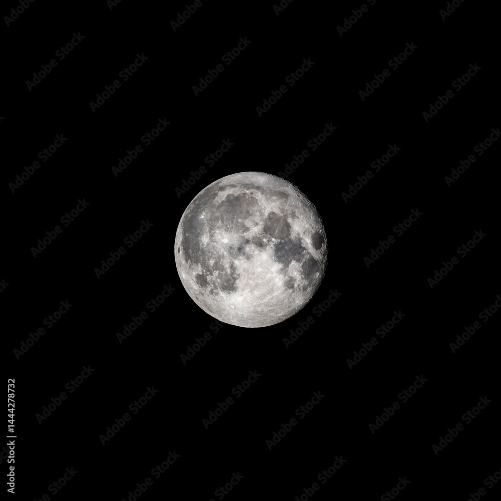 Obraz premium Detailed image of the full moon isolated on black.