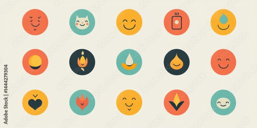 Set of flat icons for emotional wellness and well-being. Set of flat icons for emotional wellness and well-being.