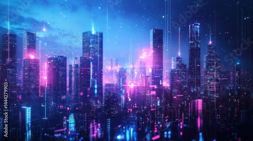 Wallpaper Mural illuminating the skyline: a futuristic cityscape bathed in vibra Torontodigital.ca