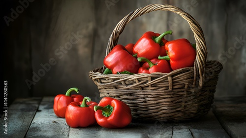 Rustic Basket of Red Bell Peppers