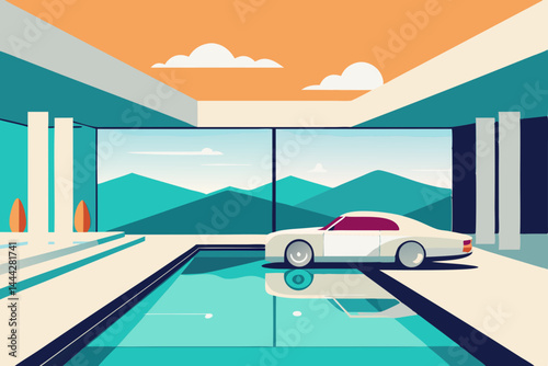 Modern Minimalist House Design  Luxury Car, Pool, Mountain View