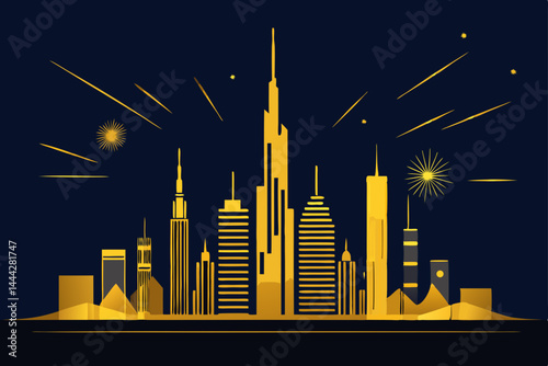Golden Cityscape A Stunning Minimalist Illustration of Modern Architecture