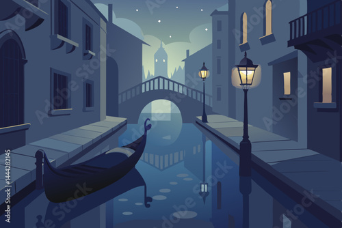 Venice's enchanting night, with gondolas gliding on the canal past illuminated architecture, creates a captivating European travel scene