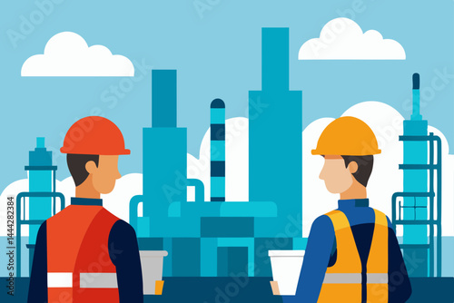 Construction workers in helmets and hardhats diligently work on a construction site, embodying the essence of industry professionals and skilled builders