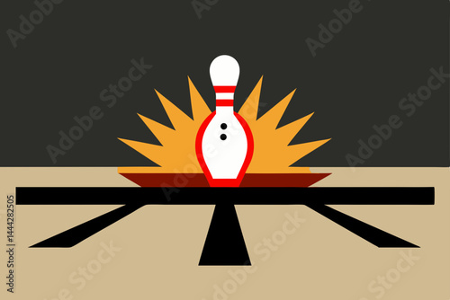 Vector 3D illustration of a bowling ball on a white background with a flag, symbolizing the concept of balance and business design