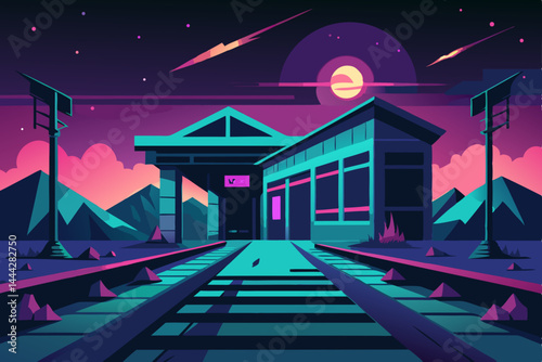 Spooky house in a dark city night with a moonlit sky, a perfect illustration for Halloween