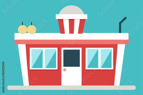 Vector illustration of a charming cafe building with a window, a door, and a sign, offering coffee and tea