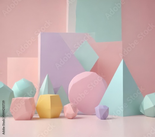 Pastel geometric shapes overlay on soft background, digital art, geometric