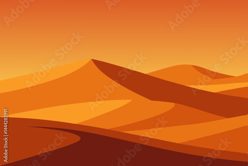 Sunset over Rolling Sand Dunes A Desert Landscape Illustration