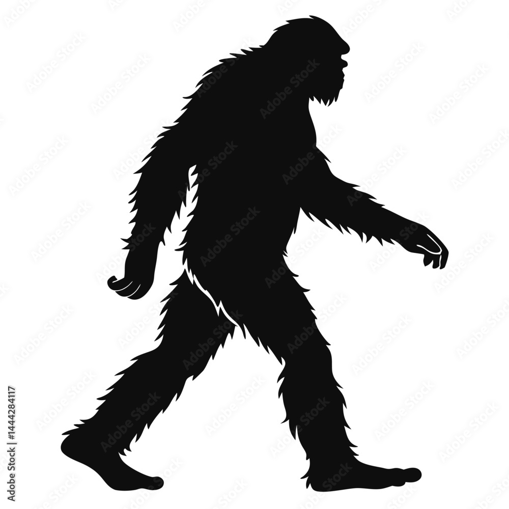 Fototapeta premium Epic Bigfoot Silhouette Vector Collection Featuring Forest, Mountain, and Mythical Cryptid Scenes in Minimalist Black Style