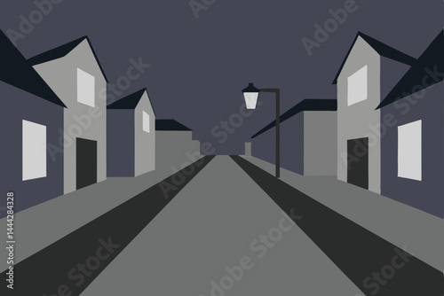 Serene Suburban Street A Monochromatic View of Residential Houses and Road