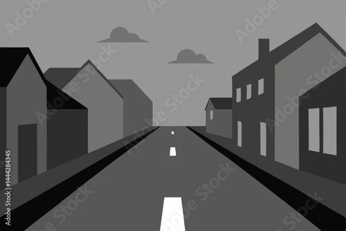 Real estate vector illustration: residential property development with architectural townhouses and city street design