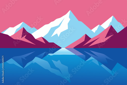 Here's a concise description:

Snow-capped mountain peaks in a vector illustration of a winter landscape