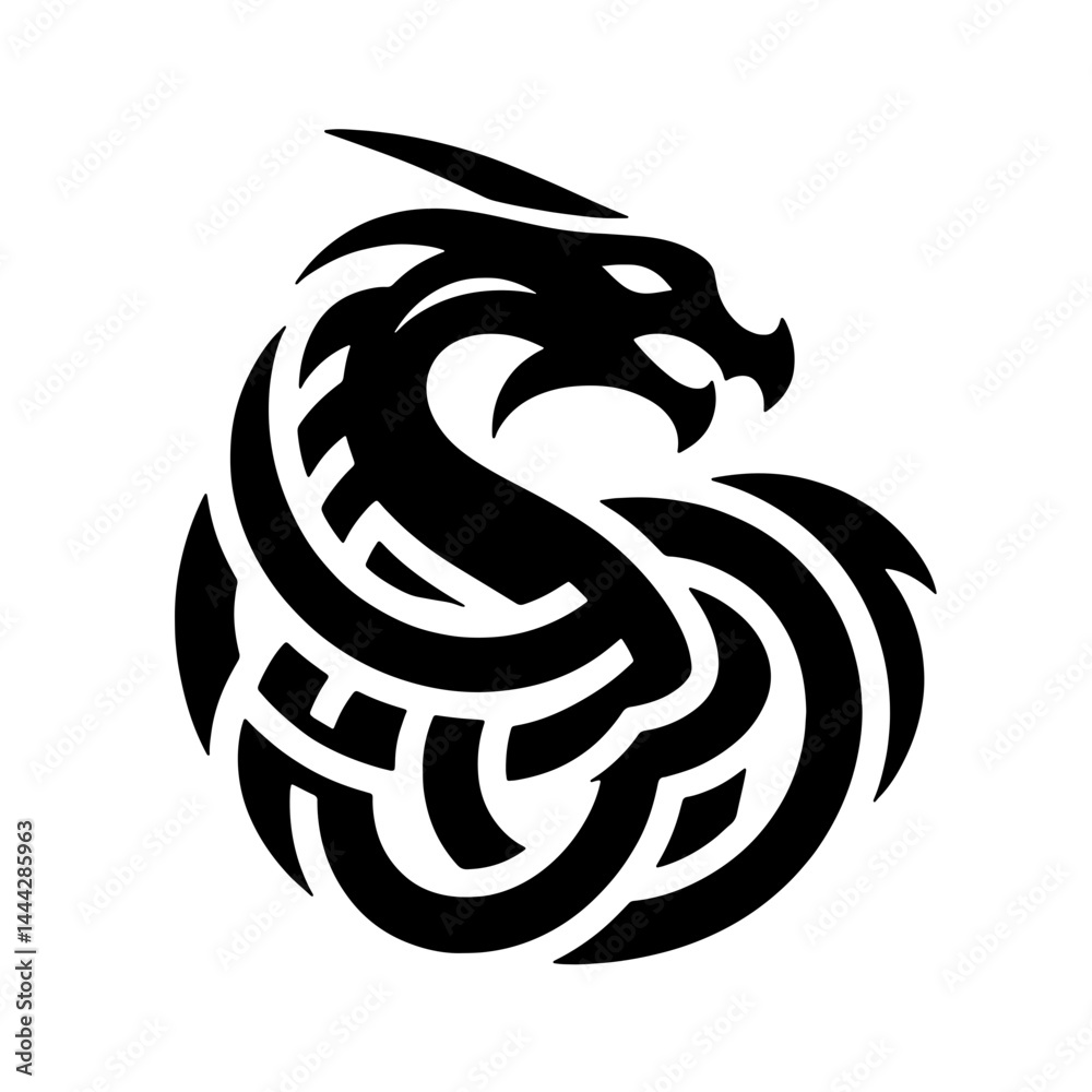 Naklejka premium Tribal Dragon Head Tattoo Design in Circular Pattern