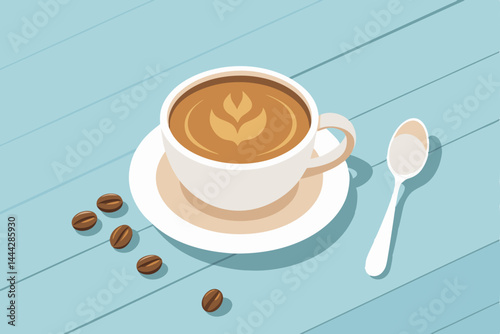 Coffee cup with cake: hot espresso drink for a morning breakfast breakCoffee cup with cake: hot espresso drink for a morning breakfast break