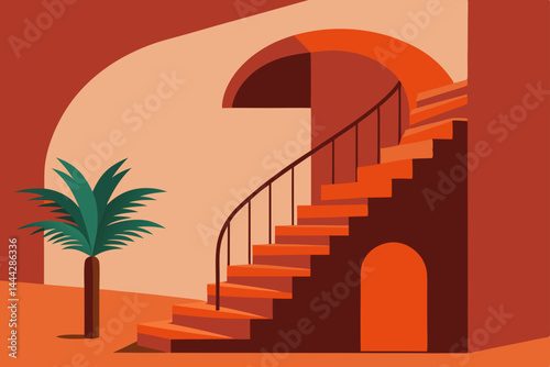 Abstract stairway to the sky: a concept illustration of an architectural ladder or steps leading up, symbolizing business growth and career success