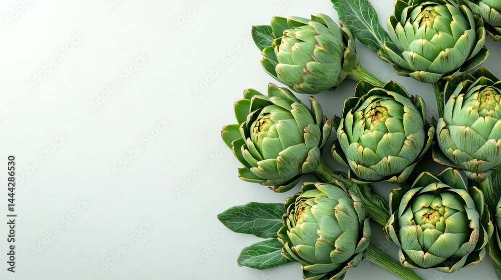 Fototapeta premium Fresh Artichokes on White Background - Culinary and Healthy Food Concept