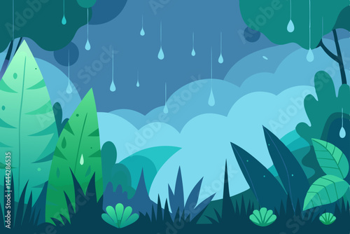 An abstract vector illustration of a summer sky and green grass, featuring a subtle blend of natural light and leaf patterns