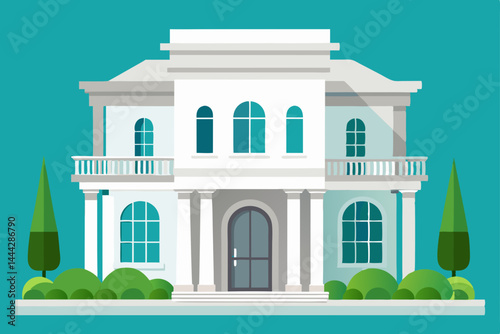Vector illustration of a cartoon building or house icon set with exterior architecture and residential city street design