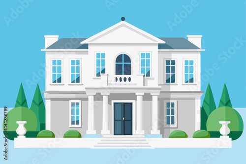 Vector illustration of a residential building with a sky background